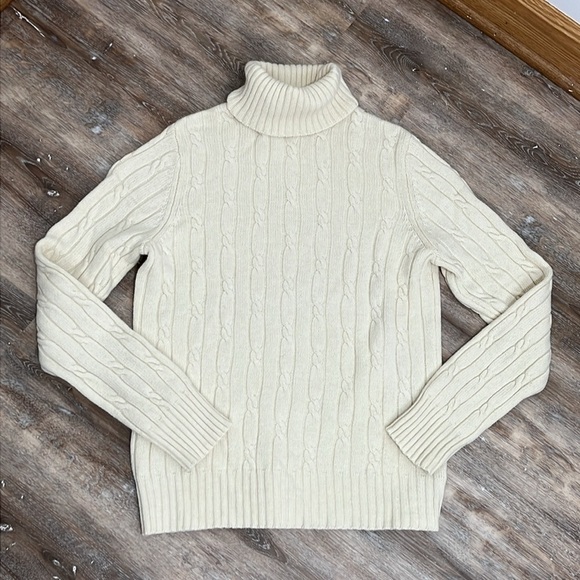 Merona Wool Angora Cashmere Blend Turtleneck Sweater Cream Cable Knit Women's XL - Picture 4 of 11